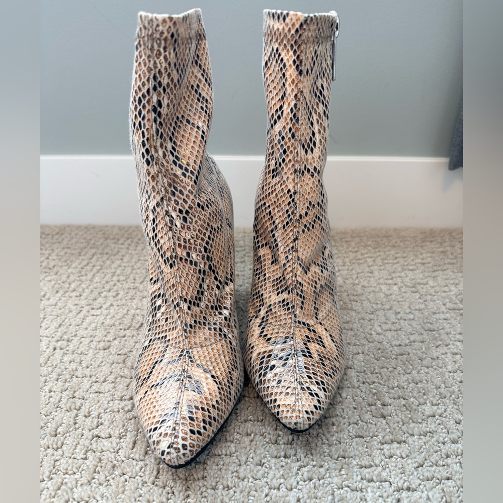Public Desire Snakeskin Print Ankle Boots Size 8 Statement Block Heel Booties - Picture 2 of 7